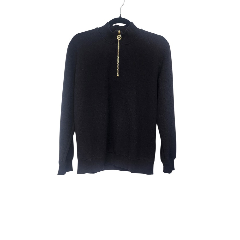 Michael Kors Mens Black MK Logo Monogram Quarter Zip Pullover Sweatshirt Size‎ S